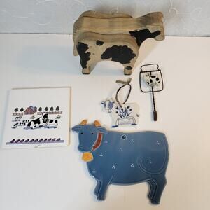 Vintage Lot of Cows Home Decor Primitive Folk Art Hand Painted Assortment 5